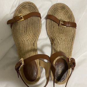 Michael Kors tan flat straw small wedge sandals